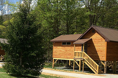 Cabin exterior in spring beside Willowemoc Creek